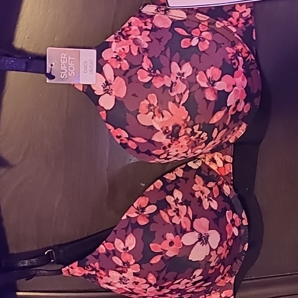 NEW Marilyn Monroe Women 36C Pink Floral Bra Smooth Underwire Lace Straps Lined